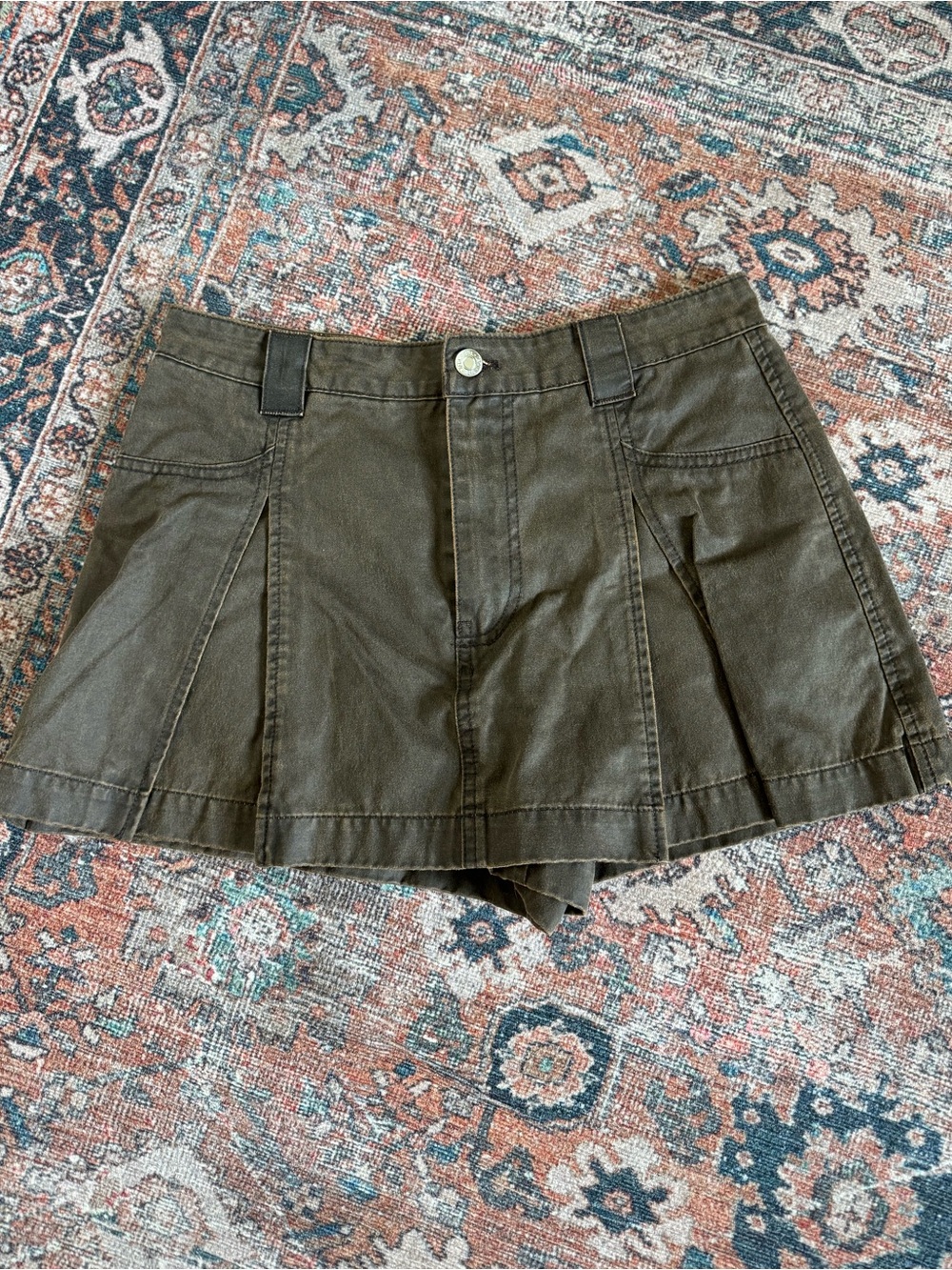 Zara Faux Leather Brown Mini Skort size Small